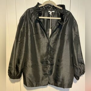 Chico’s Black Ruffle Collar 3/4 Sleeve Jacket Size 3 XL NWT